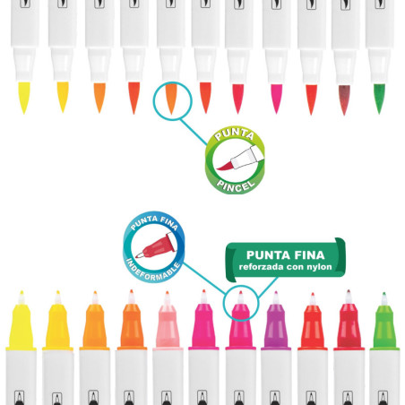 Marcador Doble Punta Pincel Offi Esco x 12
