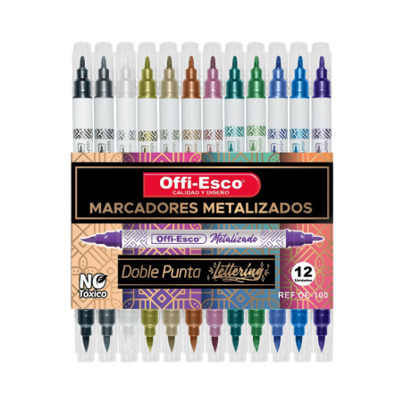 Marcador Metalizado Doble Punta x 12 Colores