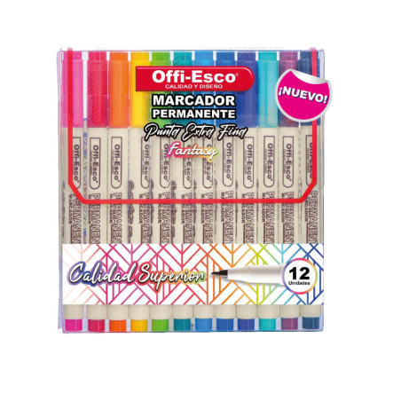 Marcador ultrafino x 12 colores Permanente