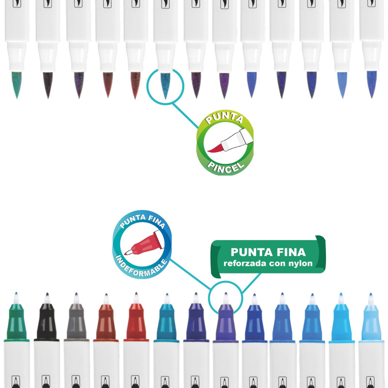 Marcador Punta Pincel x 24 Doble punta Offie Esco