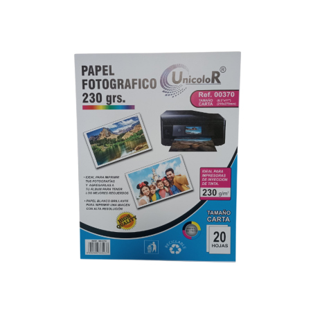 PAPEL FOTOGRAFICO PARA IMPRESORAS 230 GRS x 20  Hojas
