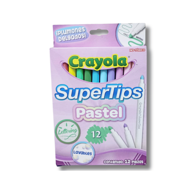 Plumones SuperTip Crayola x12 Pastel - No Tóxicos y de Punta Conica
